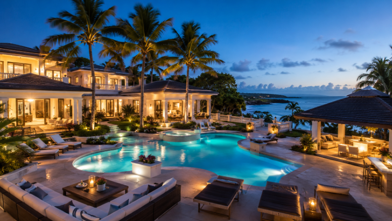 A beautiful evening view of a villa in Sosúa.