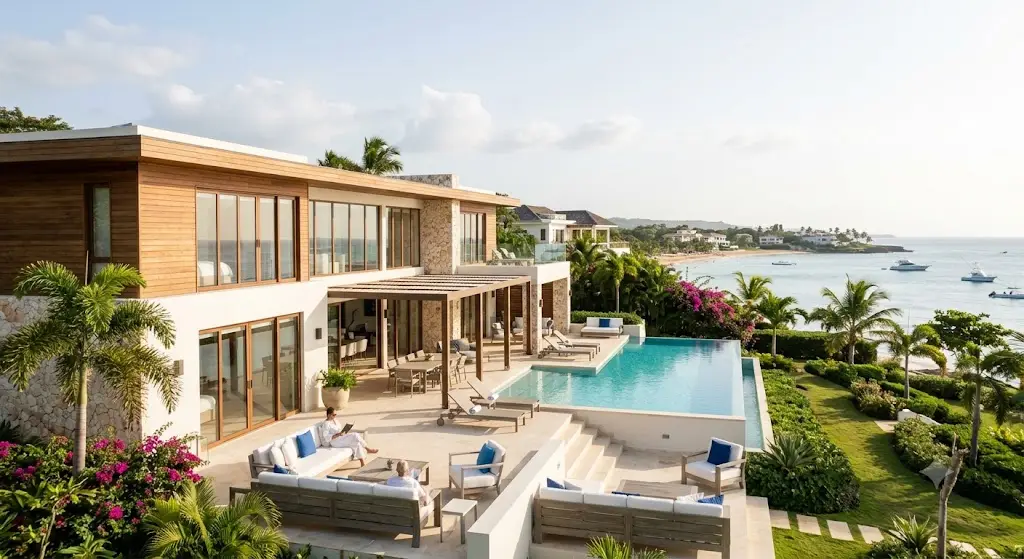 An aerial beautiful view of a villa in Sosúa, Dominican Republic.