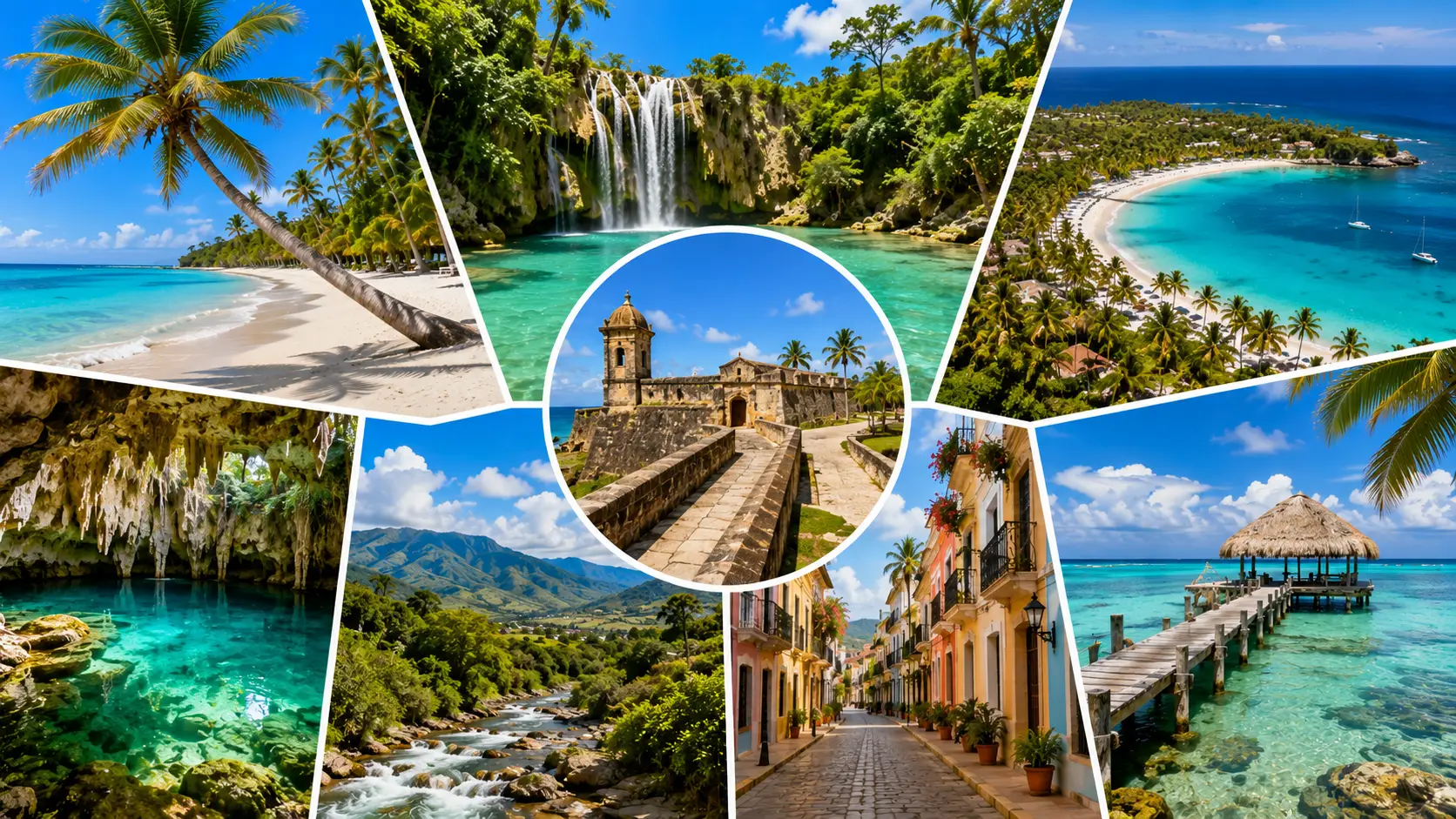 A collage of different vacation spots in the Dominican Republic