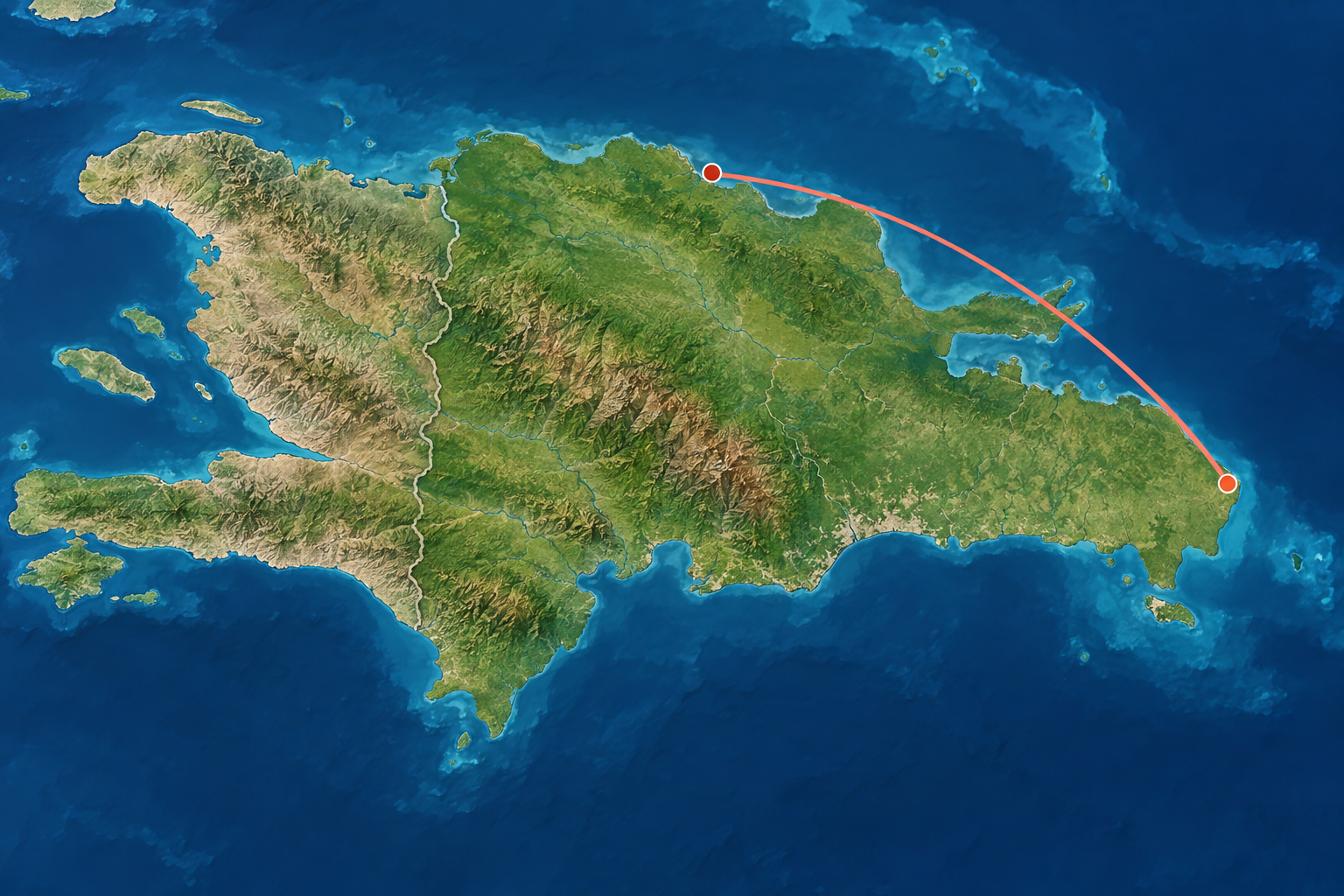 A map navigation connecting Sosúa to Punta Cana.